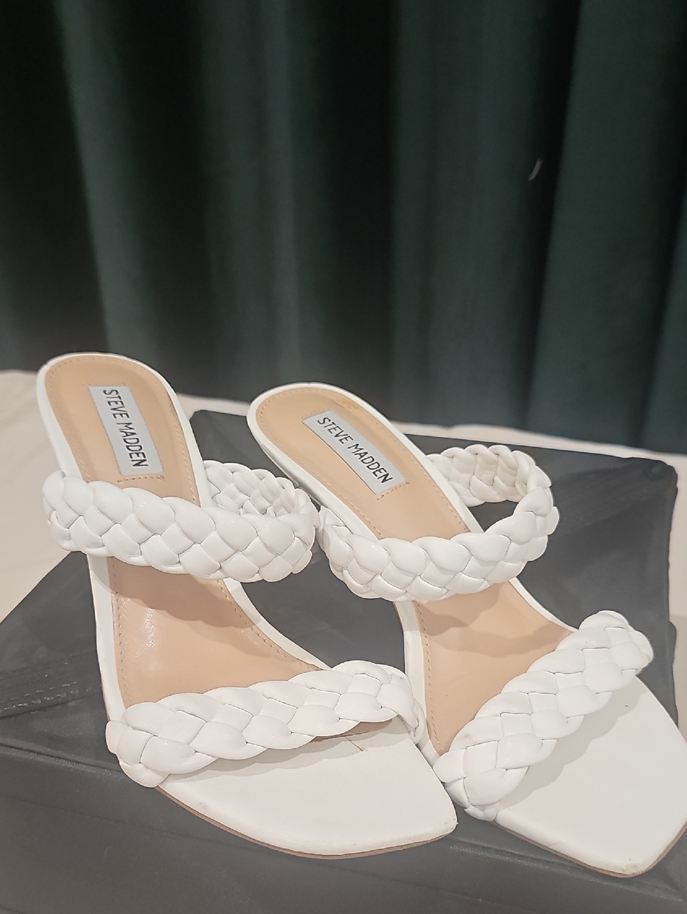 Steve Madden White Braided Double-Strap Slide Heels